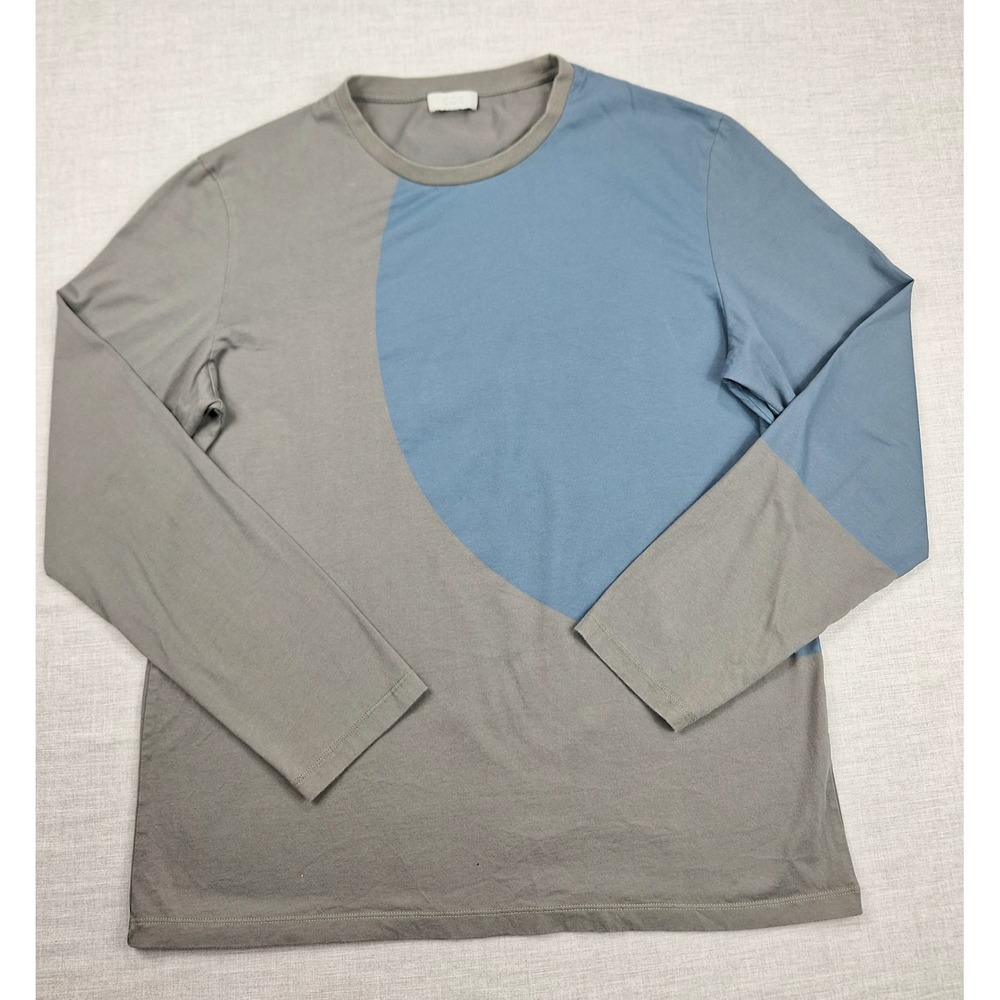 COS Mens Grey Blue Colorblock Circle Graphic Long Sleeve Cotton T-Shirt L